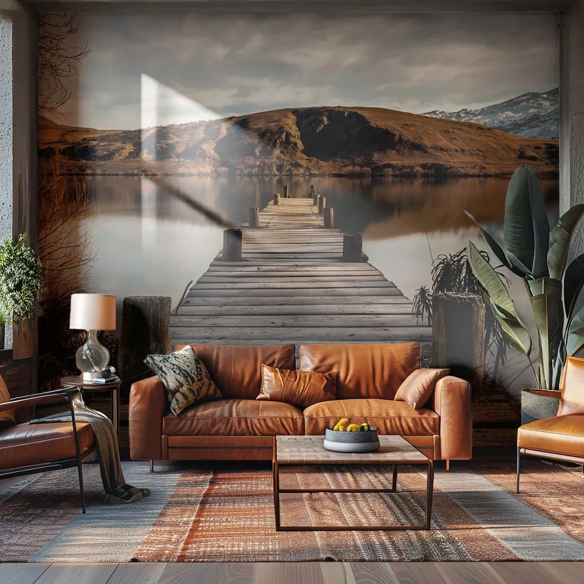 Papier Peint Photo Standard Eco - Paysage silencieux - Paysage, Pont, Lac - 350x256 cm