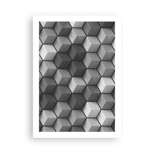 Affiche - Poster - Composition en noir et blanc de cubes géométriques 3D - 50x70cm - Puzzle cubiste - Décoration murale moderne pour le salon et la chambre ARTTOR