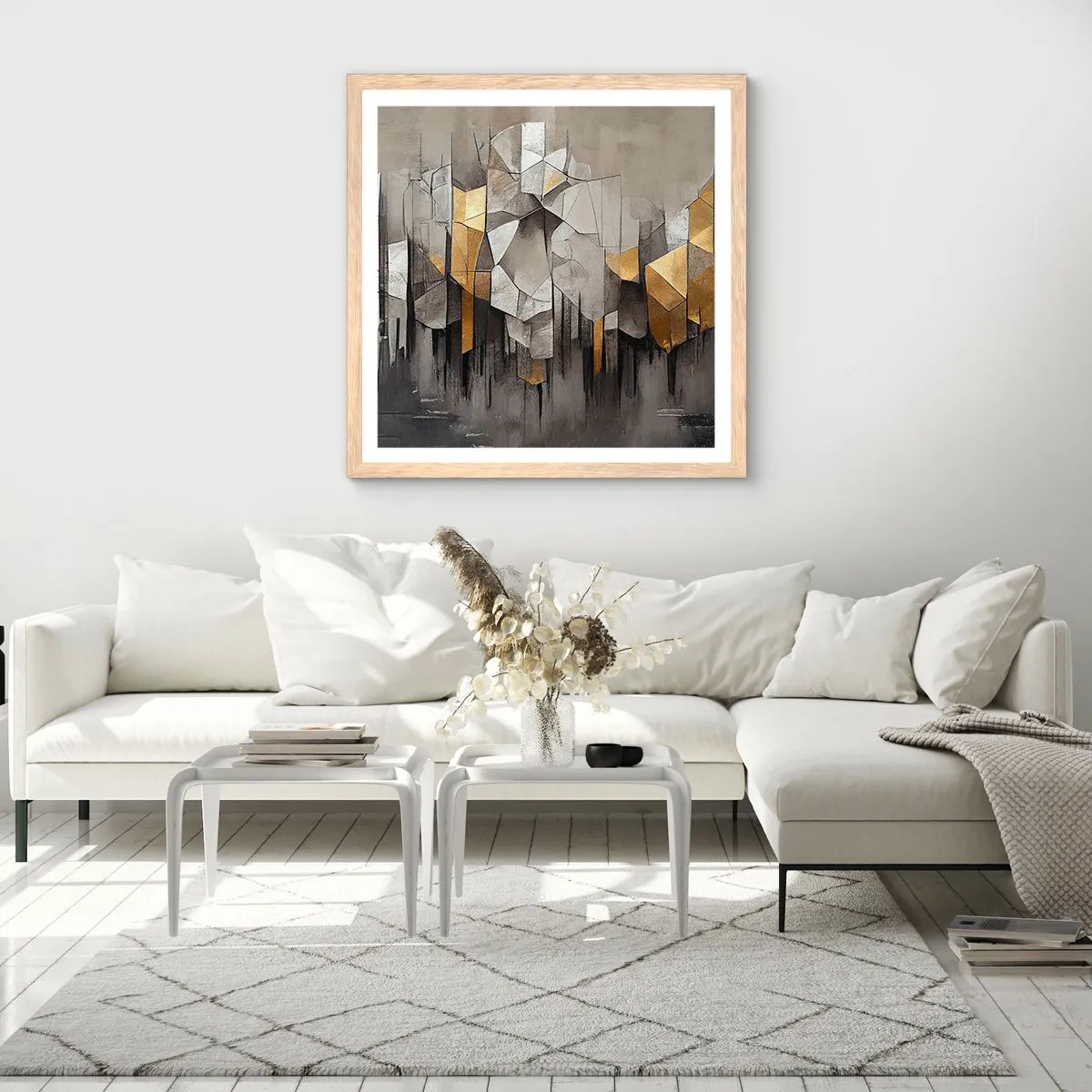 Affiche dans un chêne clair - Poster - Composition de glace et de lumière - 50x50 cm