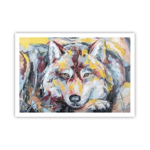 Affiche - Poster - Portrait artistique d'un loup aux couleurs intenses - 100x70cm - En paix au milieu des siens - Décoration murale moderne pour le salon et la chambre ARTTOR