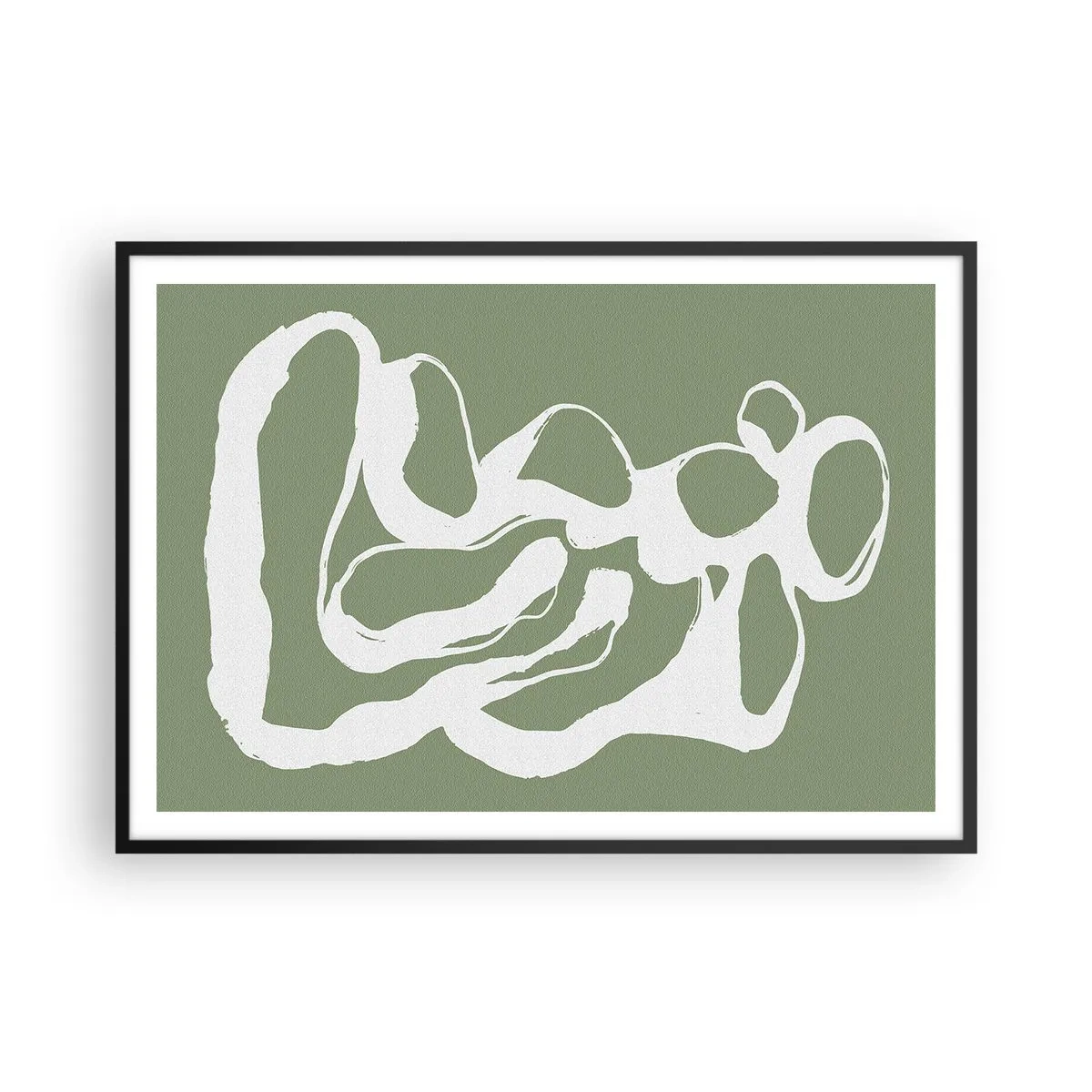 Affiche dans un cadre noir - Poster - Formes organiques en blanc sur fond vert - 100x70cm - L'appel de l'espace - Décoration murale moderne pour le salon et la chambre ARTTOR