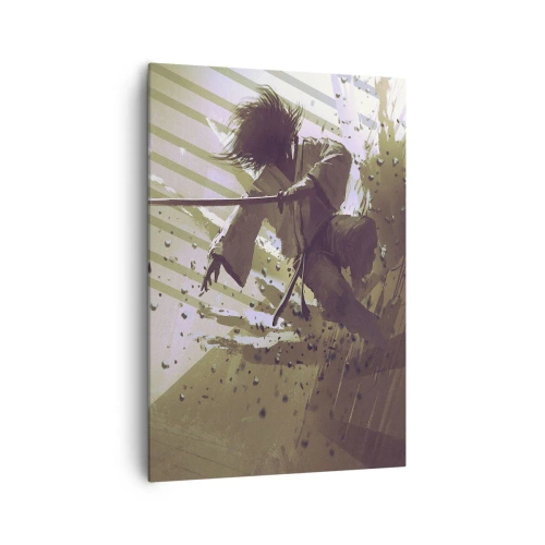 Impression sur toile - Image sur toile - Combat dynamique entre deux personnages dans un style futuriste - 70x100cm - Et tu peux être un samouraï - Décoration murale moderne pour le salon et la chambre ARTTOR