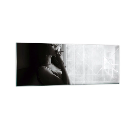 Impression sur verre - Image sur verre - Une femme dans une pose sensuelle sur une photographie en noir et blanc - 140x50cm - Vous sentez-vous libre ? - Décoration murale moderne pour le salon et la chambre ARTTOR