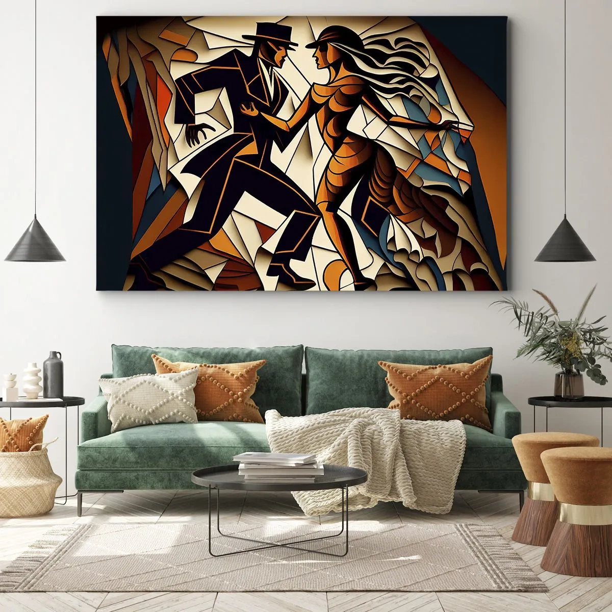 Impression sur toile - Image sur toile - Un couple dynamique dansant sous une forme abstraite. - 120x80cm - Danse de passion et de volupté - Décoration murale moderne pour le salon et la chambre ARTTOR