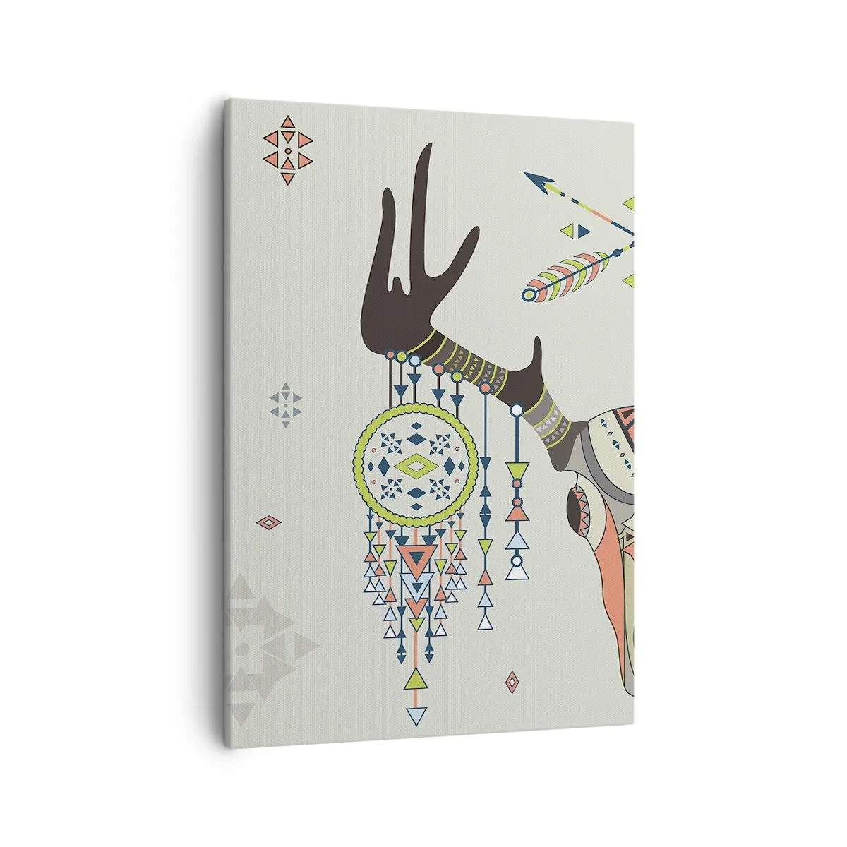 Impression sur toile - Image sur toile - Décoration bohème avec crâne de cerf et attrape-rêves - 50x70cm - Trophée du chasseur indien - Décoration murale moderne pour le salon et la chambre ARTTOR