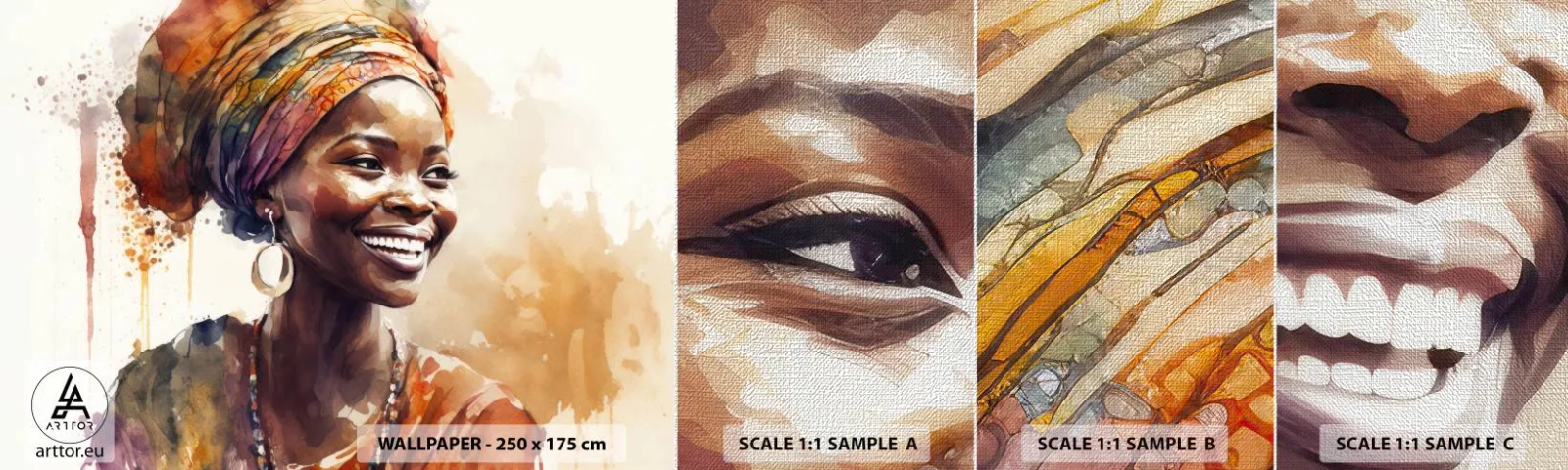 Échantillon de Papier Peint Premium Canvas - reine africaine - Femme, Afro-américain, Portrait - 100x30 cm