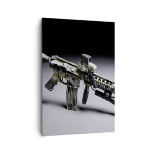 Impression sur toile - Image sur toile - Arme moderne de couleur camouflage sur fond sombre - 70x100cm - Toujours menaçant - Décoration murale moderne pour le salon et la chambre ARTTOR