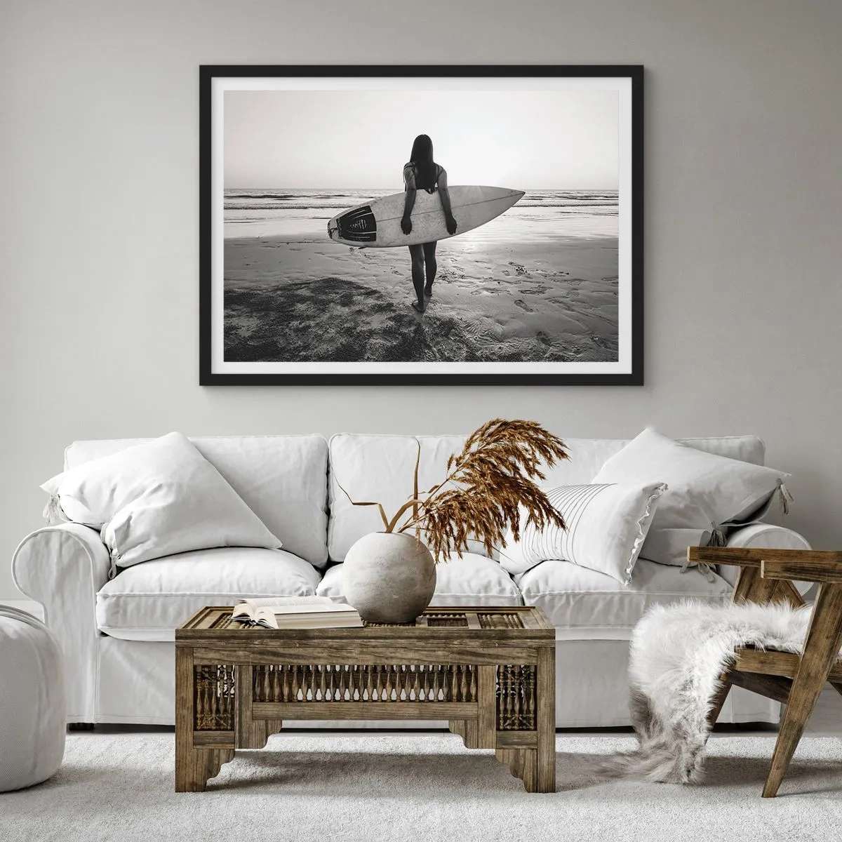 Affiche dans un cadre noir - Poster - Fille des vagues de la mer - 40x30 cm