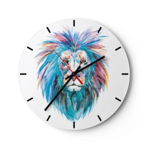 Horloge murale - Pendule murale - Tête de lion aquarelle en bleu et rose - 30x30cm - Aura électrique - Décoration murale moderne pour le salon, la cuisine et la chambre ARTTOR