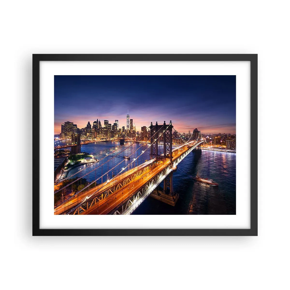 Affiche dans un cadre noir - Poster - Un pont lumineux au cœur de la ville - 50x40 cm