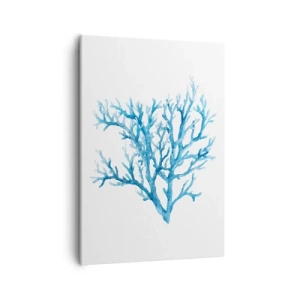 Impression sur toile - Image sur toile - Corail bleu sur fond blanc avec une touche minimaliste - 50x70cm - Filigrane nautique - Décoration murale moderne pour le salon et la chambre ARTTOR