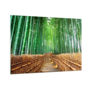 Impression sur verre - Image sur verre - Un chemin dans la forêt de bambous menant à travers les escaliers - 100x70cm - L'essence de la nature asiatique - Décoration murale moderne pour le salon et la chambre ARTTOR