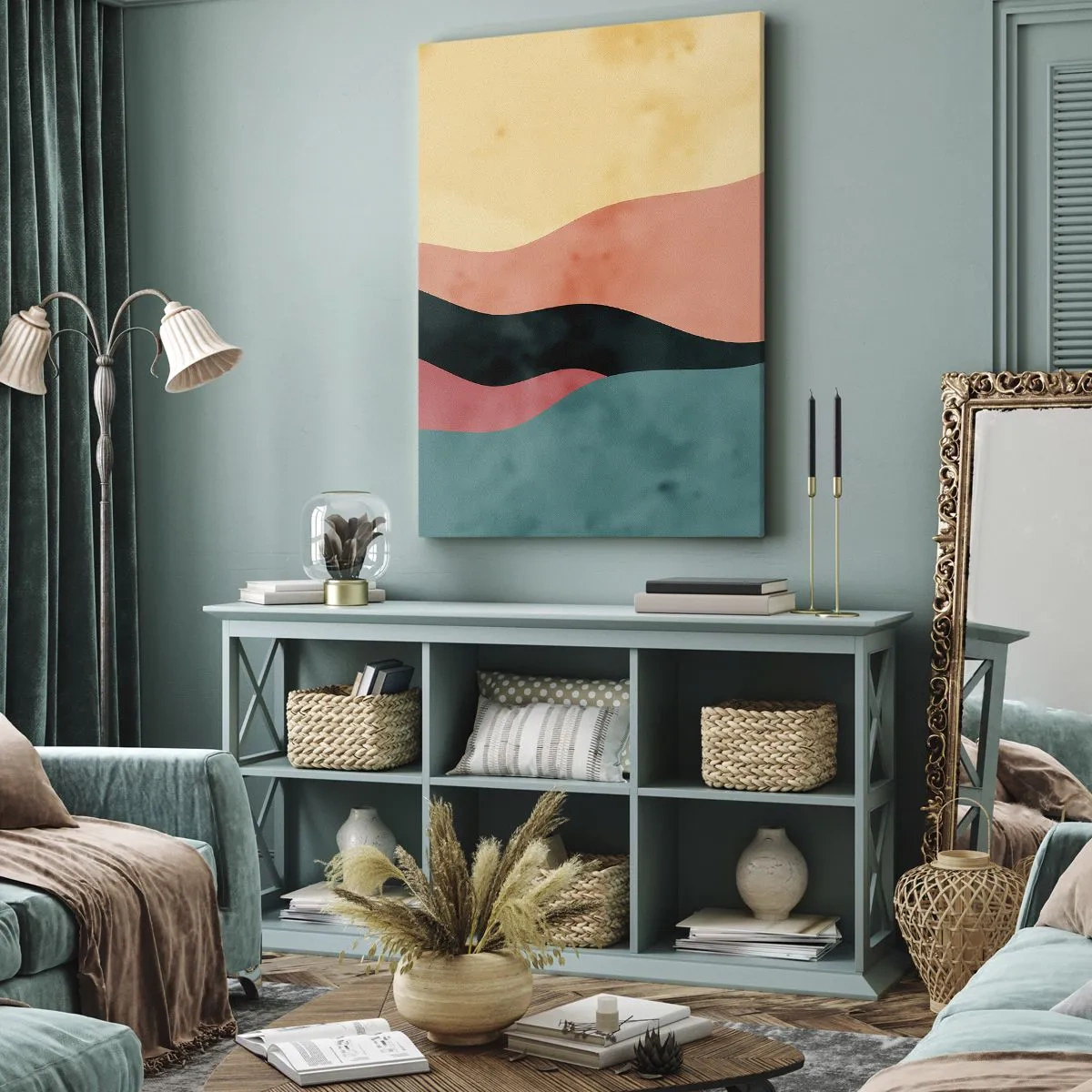 Impression sur toile - Image sur toile - Vagues abstraites aux couleurs pastel - 80x120cm - Conformité non-conforme - Décoration murale moderne pour le salon et la chambre ARTTOR