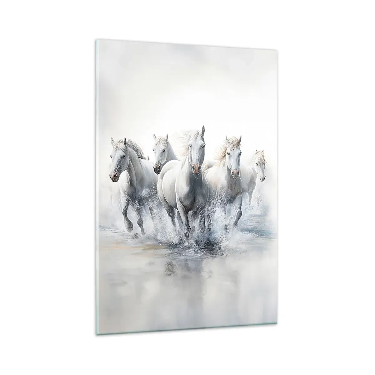 Impression sur verre - Image sur verre - Des chevaux blancs galopent dans l'eau - 80x120cm - Magie blanche - Décoration murale moderne pour le salon et la chambre ARTTOR
