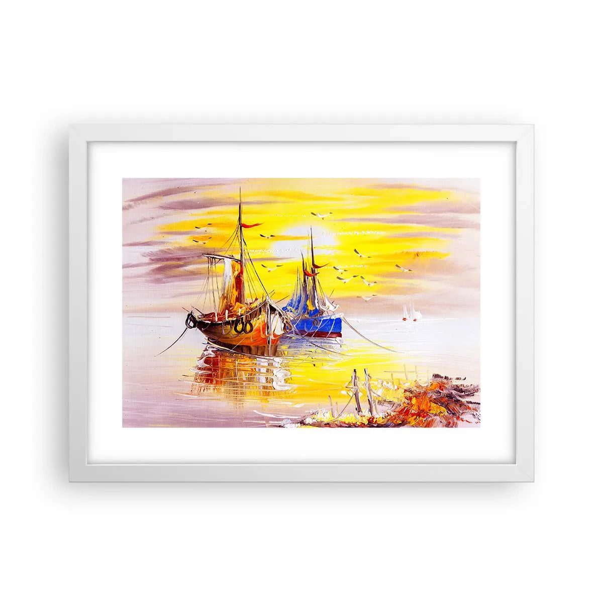 Affiche dans un cadre blanc - Poster - Un repos bien mérité au port - 40x30 cm