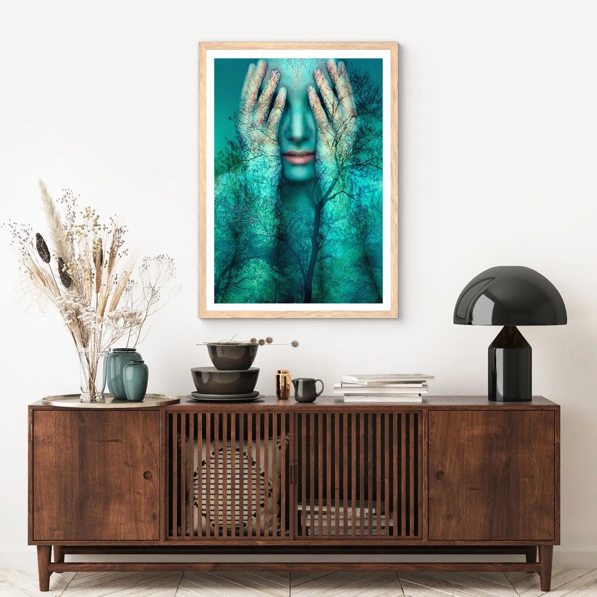 Affiche dans un chêne clair - Poster - immergé dans l'azur - 70x100 cm