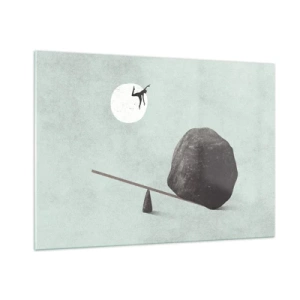 Impression sur verre - Image sur verre - Une scène minimaliste avec un homme volant vers la lune. - 100x70cm - Réalisation de ses rêves - Décoration murale moderne pour le salon et la chambre ARTTOR