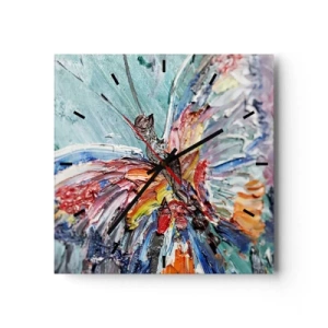 Horloge murale - Pendule murale - Papillon coloré en pâte sur fond pastel - 30x30cm - Peint par nature - Décoration murale moderne pour le salon et la chambre ARTTOR