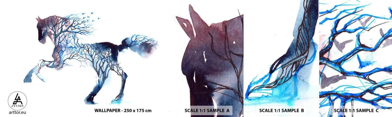 Échantillon De Papier Peint Standard Eco - Comme si la forêt avait bougé - Abstraction, Cheval, Animaux - 100x30 cm