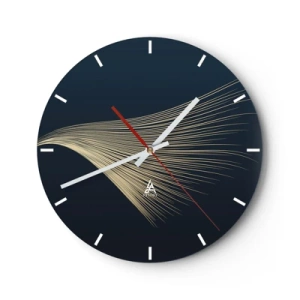 Horloge murale - Pendule murale - Des lignes dorées sur un fond bleu marine créent une vague dynamique - 30x30cm - Comme les cheveux d'un ange - Décoration murale moderne pour le salon, la cuisine et la chambre ARTTOR