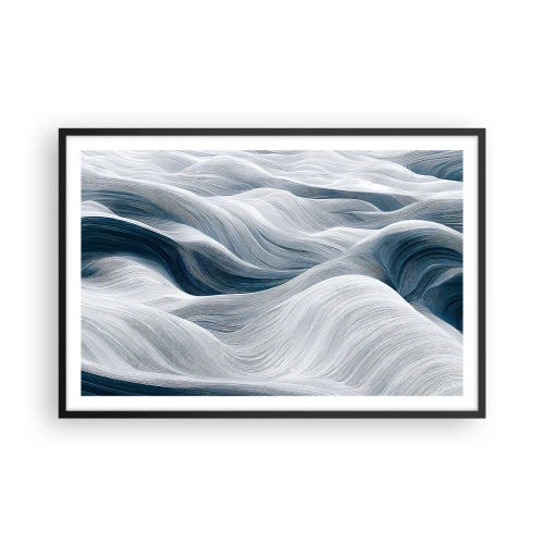 Affiche dans un cadre noir - Poster - Vagues blanches et bleues - 91x61 cm