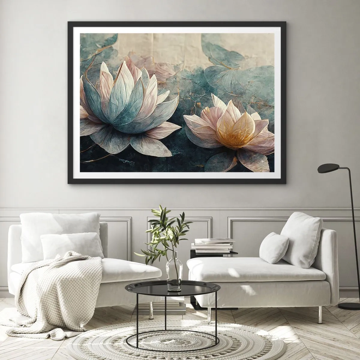 Affiche dans un cadre noir - Poster - Les étoiles du lac - 91x61 cm