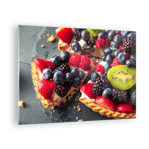 Impression sur verre - Image sur verre - Tarte aux fruits aux myrtilles, kiwi et fraises - 70x50cm - Dolce vita! - Décoration murale moderne pour le salon et la chambre ARTTOR