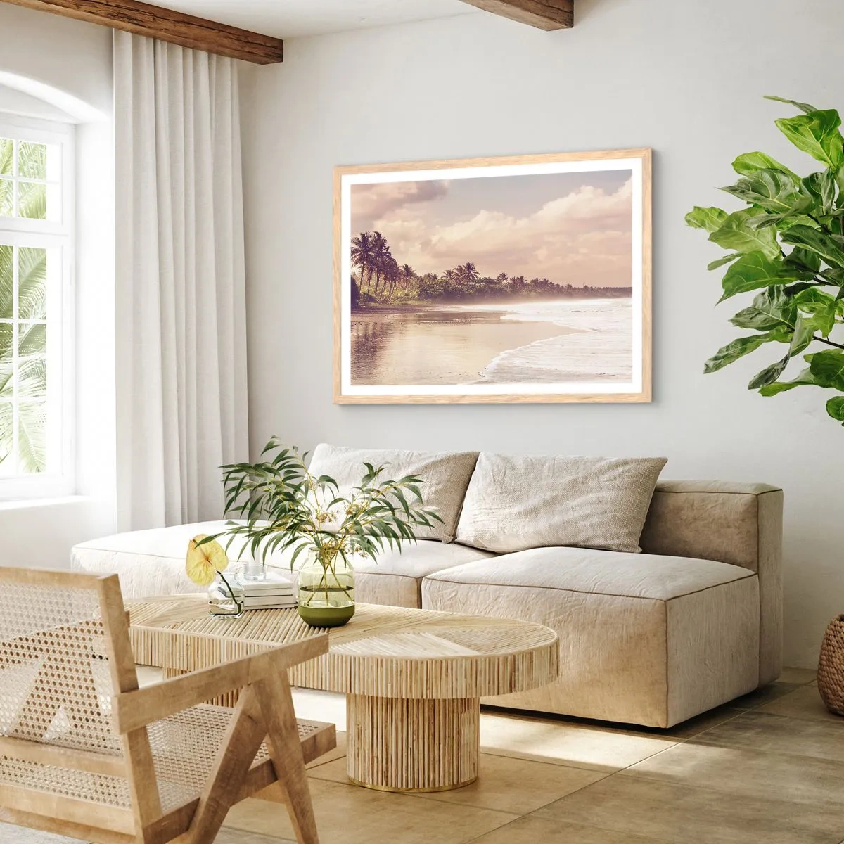 Affiche dans un chêne clair - Poster - La caresse des vagues - 50x40 cm