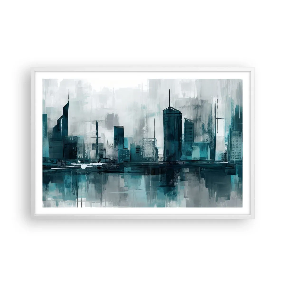 Affiche dans un cadre blanc - Poster - Une ville couleur de pluie - 91x61 cm