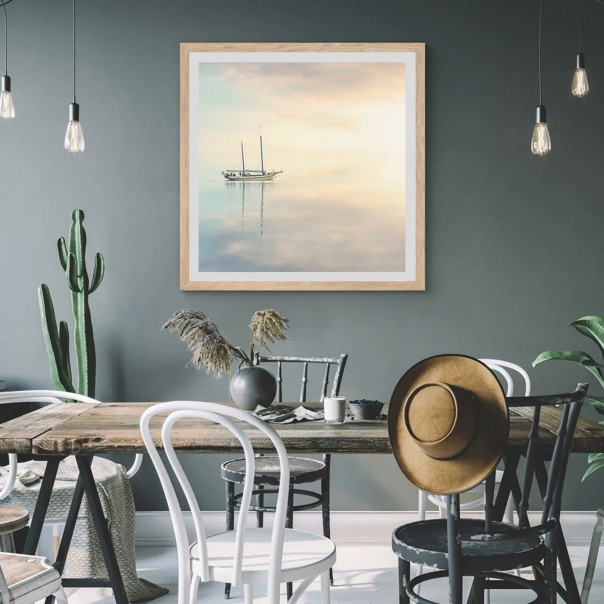 Affiche dans un chêne clair - Poster - Dans une mer de silence - 60x60 cm