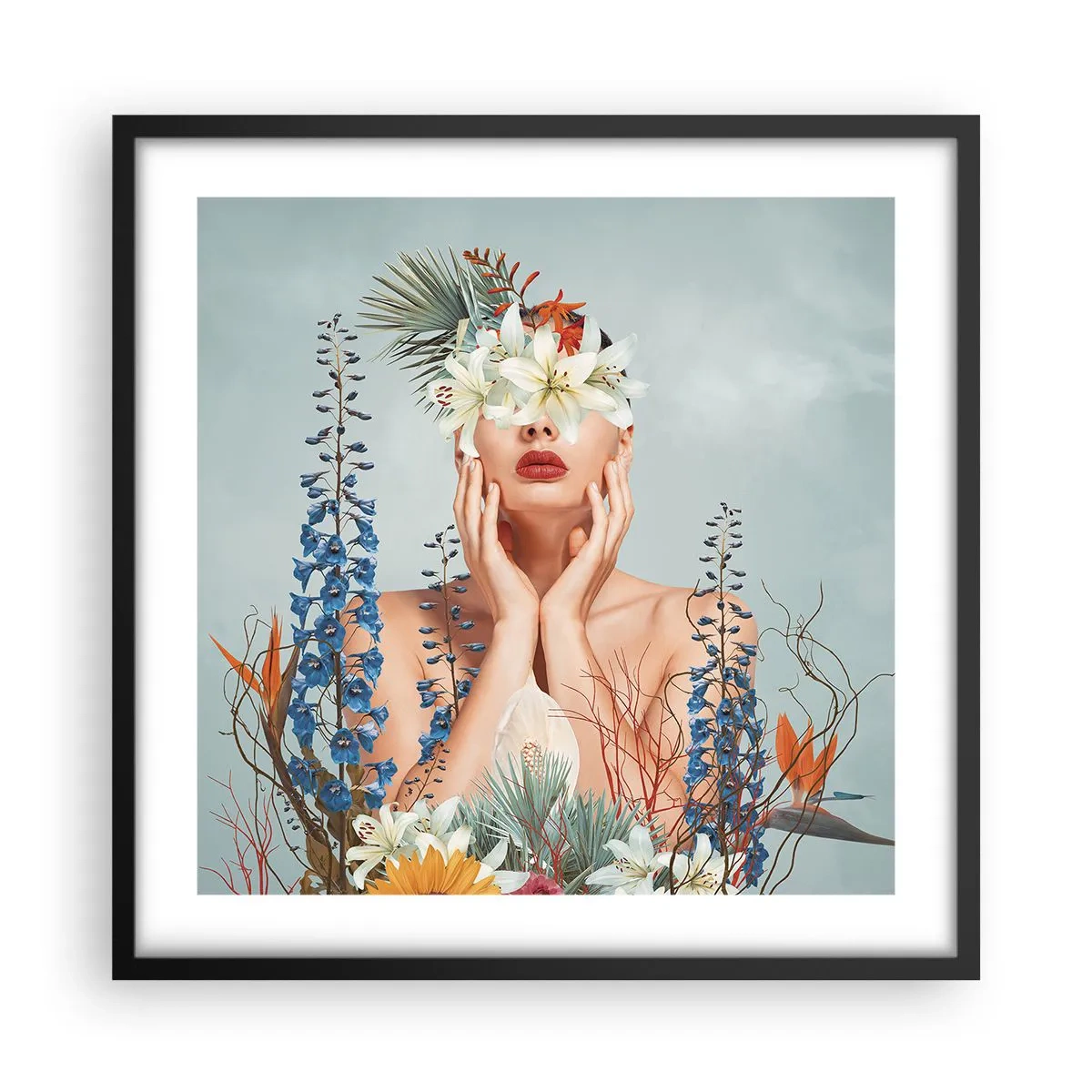 Affiche dans un cadre noir - Poster - Femme - fleur - 50x50 cm