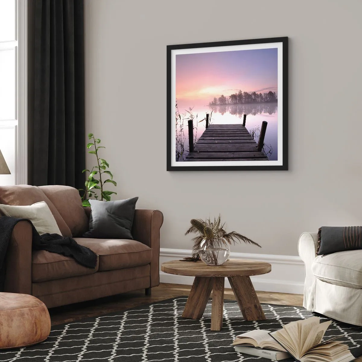 Affiche dans un cadre noir - Poster - De la brume lilas… - 50x50 cm