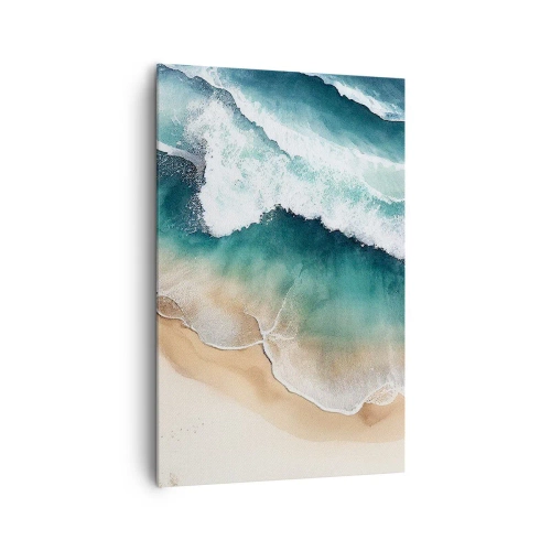 Impression sur toile - Image sur toile - Vue sur la plage et les vagues de la mer dans des tons turquoise - 80x120cm - La rencontre éternelle - Décoration murale moderne pour le salon et la chambre ARTTOR