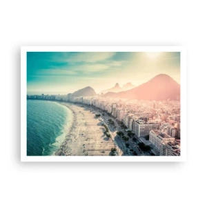 Affiche - Poster - Panorama de la plage de Copacabana avec les montagnes en arrière-plan à Rio de Janeiro - 100x70cm - Vacances éternelles à Rio - Décoration murale moderne pour le salon et la chambre ARTTOR