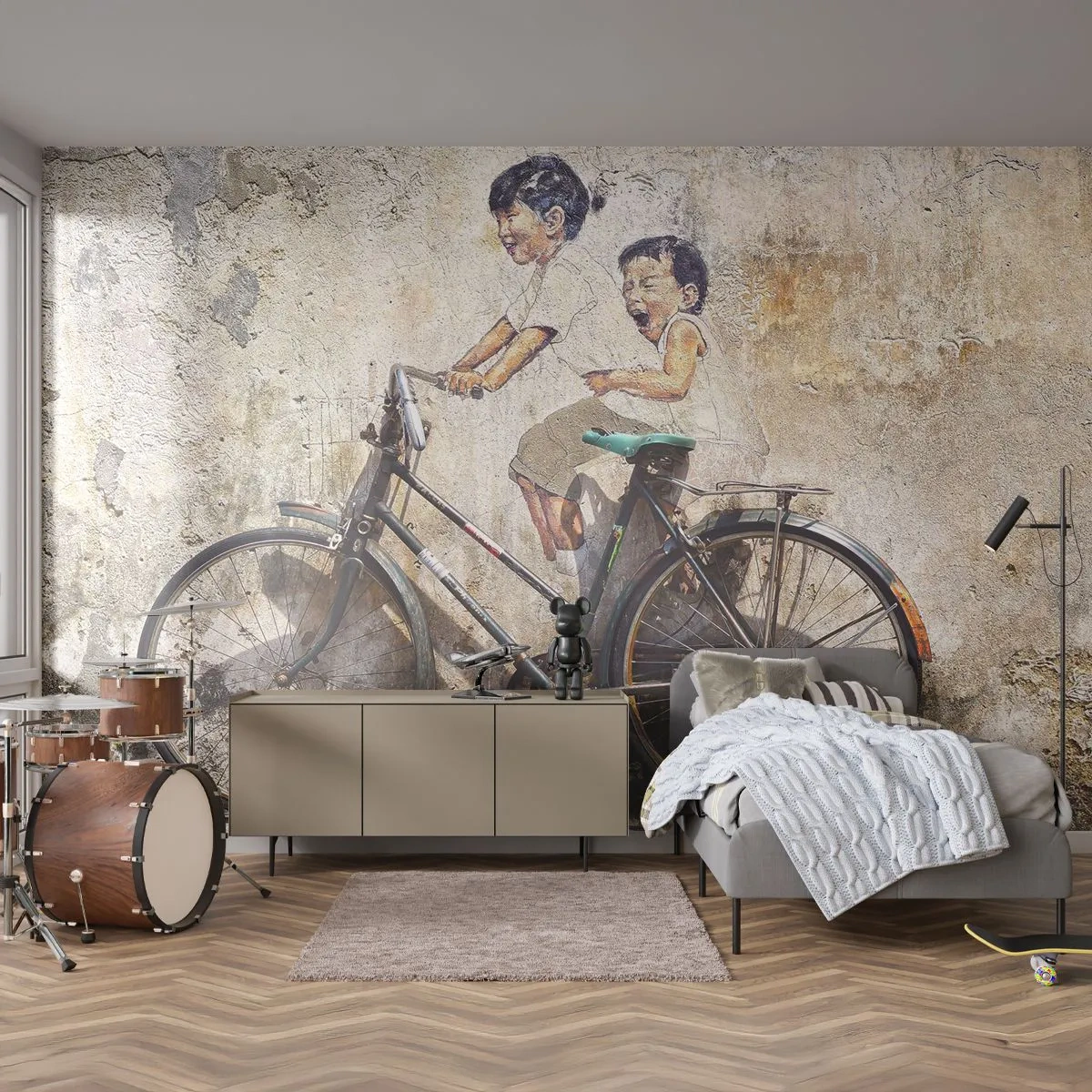 Papier Peint Photo Premium Sand - Vrai ou faux? - Abstraction, Mural, Vélo - 200x140 cm