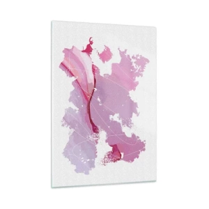 Impression sur verre - Image sur verre - Carte abstraite dans les tons de rose et de violet sur fond blanc - 50x70cm - Carte du monde rose - Décoration murale moderne pour le salon et la chambre ARTTOR