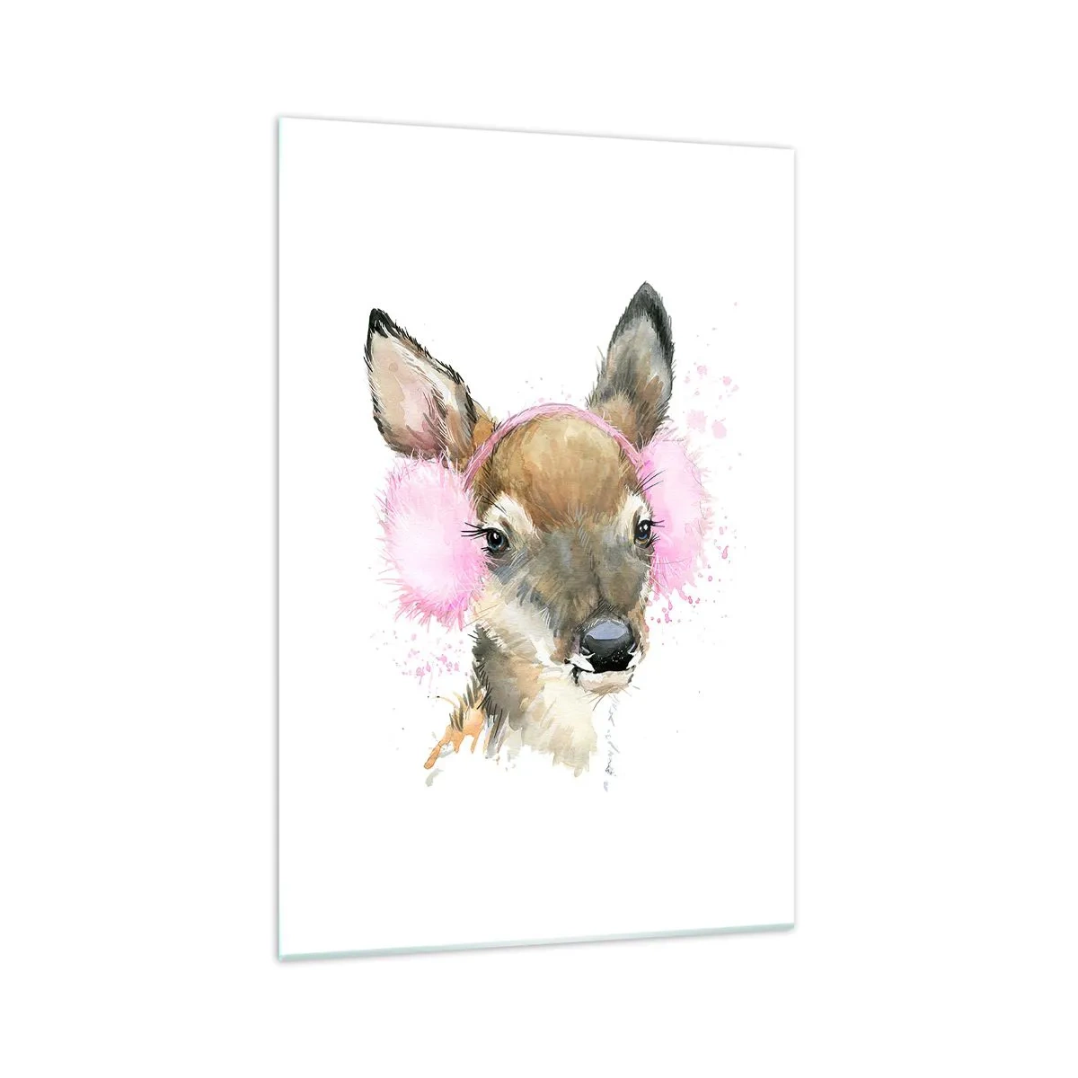 Impression sur verre - Image sur verre - Cerf aquarelle avec cache-oreilles roses - 70x100cm - Et le gel n'effraie plus - Décoration murale moderne pour le salon et la chambre ARTTOR