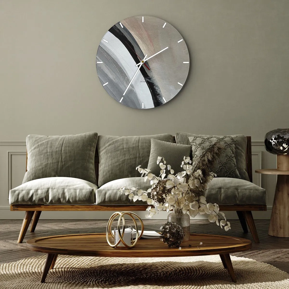 Horloge murale - Pendule murale - Composition : arc de noir et gris - 40x40 cm