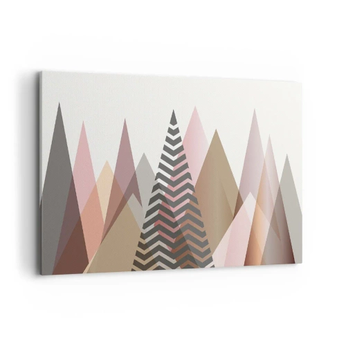 Impression sur toile - Image sur toile - Montagnes géométriques colorées aux tons pastel - 100x70cm - Vue pyramidale - Décoration murale moderne pour le salon et la chambre ARTTOR