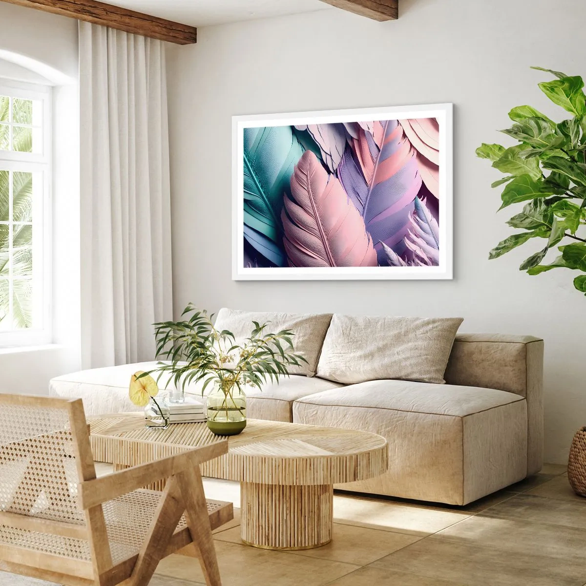 Affiche dans un cadre blanc - Poster - Oiseau chic - 100x70 cm