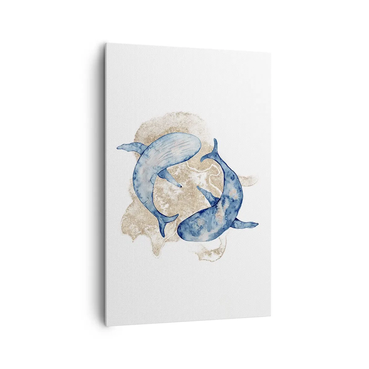 Impression sur toile - Image sur toile - Baleines bleues abstraites sur fond clair - 80x120cm - Amis ou amoureux? - Décoration murale moderne pour le salon et la chambre ARTTOR