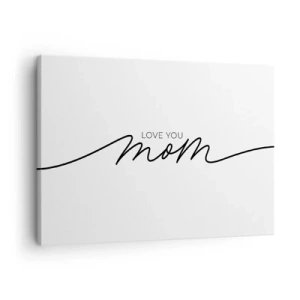 Impression sur toile - Image sur toile - Inscription minimaliste « Love You Mom » sur fond blanc - 70x50cm - Grand chamboulement - Décoration murale moderne pour le salon et la chambre ARTTOR