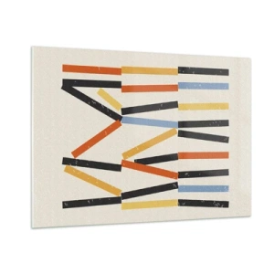 Impression sur verre - Image sur verre - Abstraction colorée de rayures horizontales et diagonales sur un fond clair - 100x70cm - Composition de niveaux - Décoration murale moderne pour le salon et la chambre ARTTOR