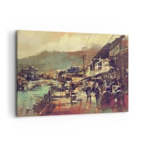 Impression sur toile - Image sur toile - Une ville avec un pont et des rues au style artistique - 100x70cm - La vie comme une richesse de gris - Décoration murale moderne pour le salon et la chambre ARTTOR