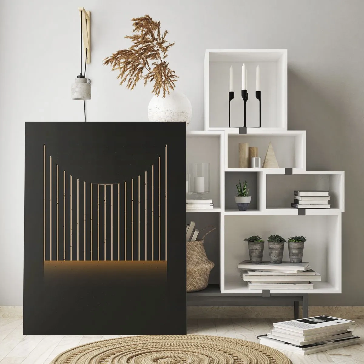 Impression sur verre - Image sur verre - Motif géométrique à rayures sur fond sombre - 80x120cm - Explorez les ténèbres - Décoration murale moderne pour le salon et la chambre ARTTOR