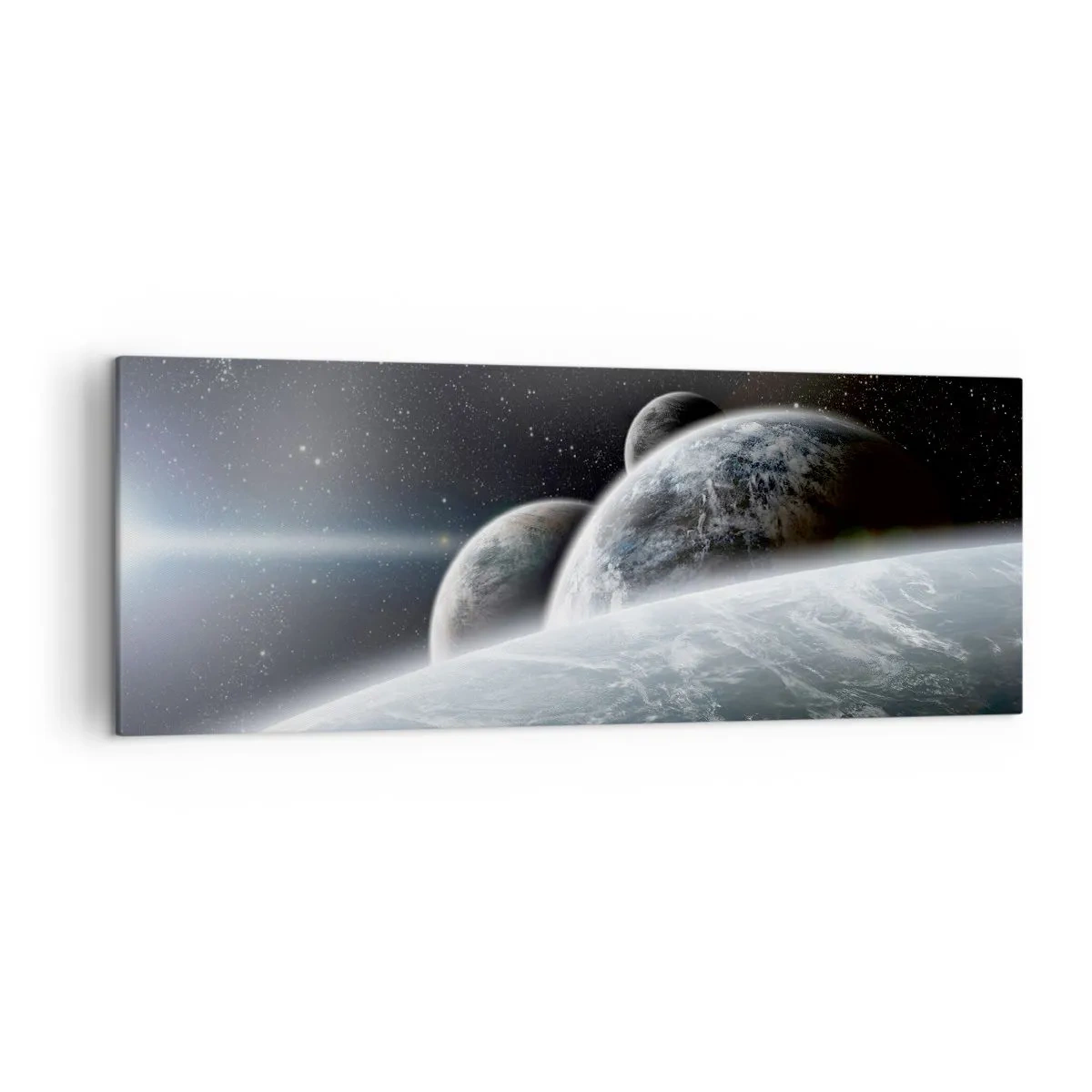 Impression sur toile - Image sur toile - Planètes dans l'espace sur fond d'étoiles et de galaxies - 140x50cm - Musique cosmique des sphères - Décoration murale moderne pour le salon et la chambre ARTTOR