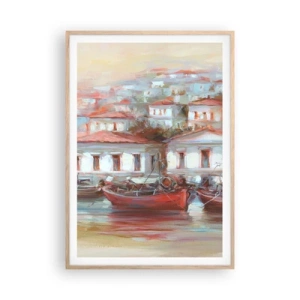 Affiche dans un chêne clair - Poster - Petite ville heureuse - 70x100 cm