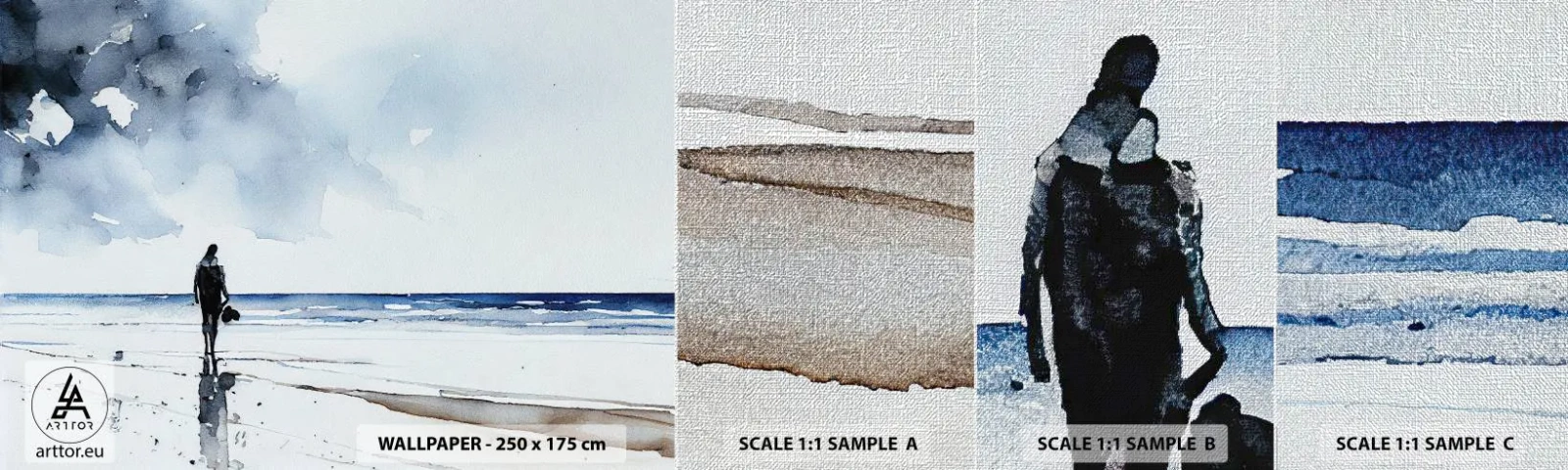 Échantillon de Papier Peint Premium Canvas - Conversation avec la mer - Solitaire, Homme, Côte - 100x30 cm