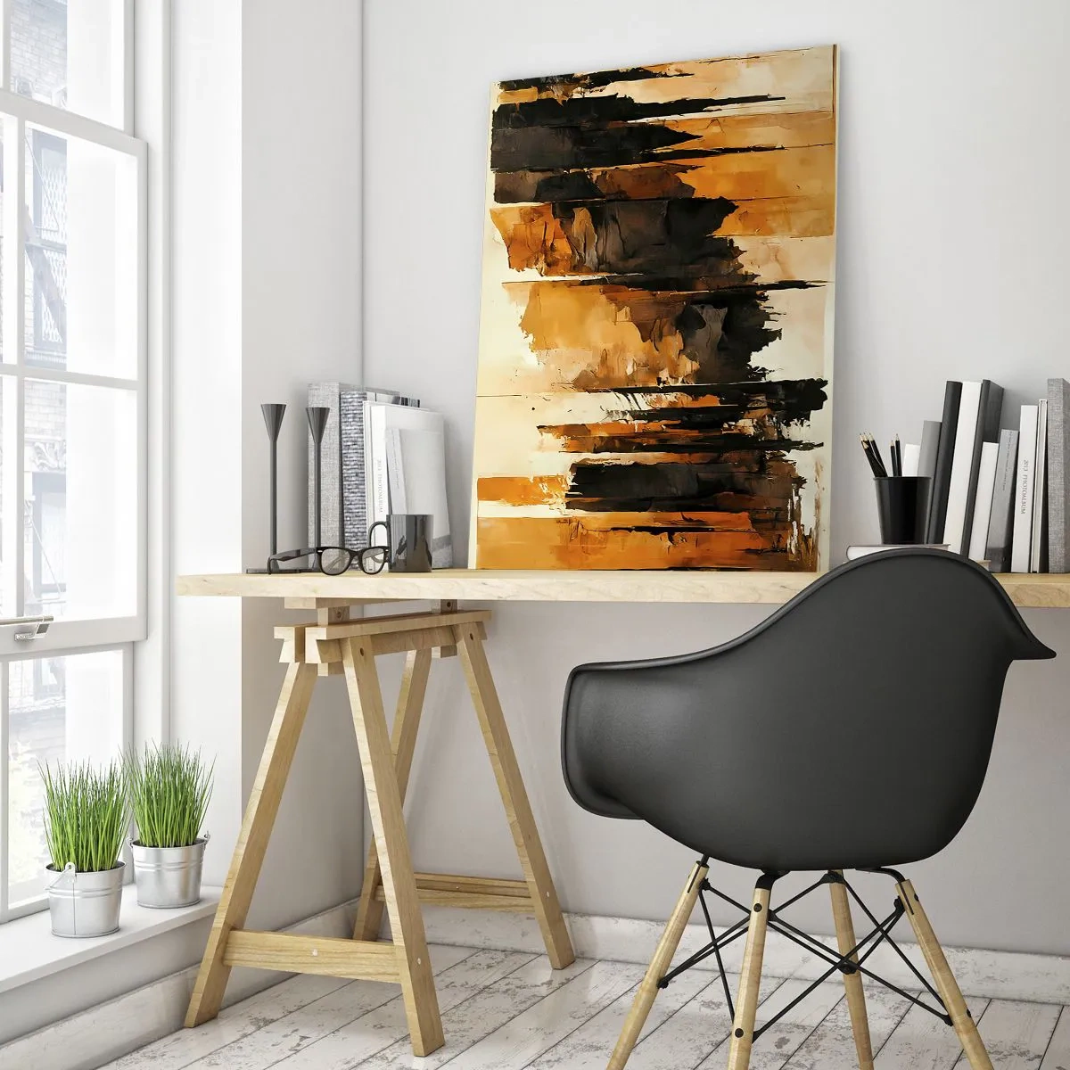 Impression sur verre - Image sur verre - Rayures abstraites dorées et noires dans une composition artistique - 80x120cm - Harmonie de noir et d'or - Décoration murale moderne pour le salon et la chambre ARTTOR