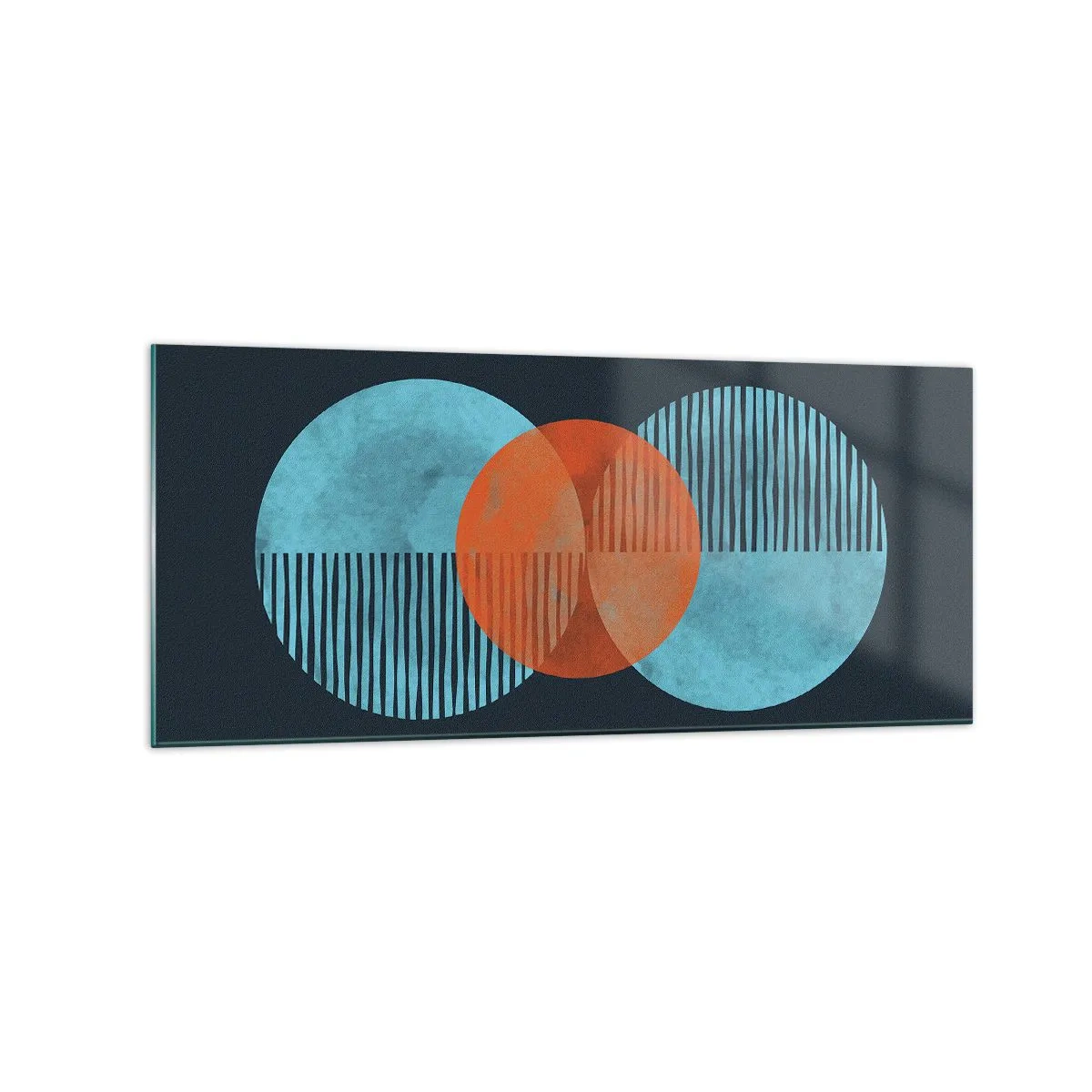 Impression sur verre - Image sur verre - Cercles géométriques dans les tons bleu et orange - 120x50cm - Composition symétrique - Décoration murale moderne pour le salon et la chambre ARTTOR